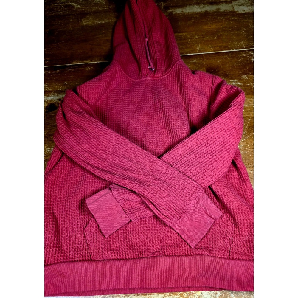 Old Navy Womens Waffle Knit Sherpa Lined Hoodie Red Thermal Pullover Medium